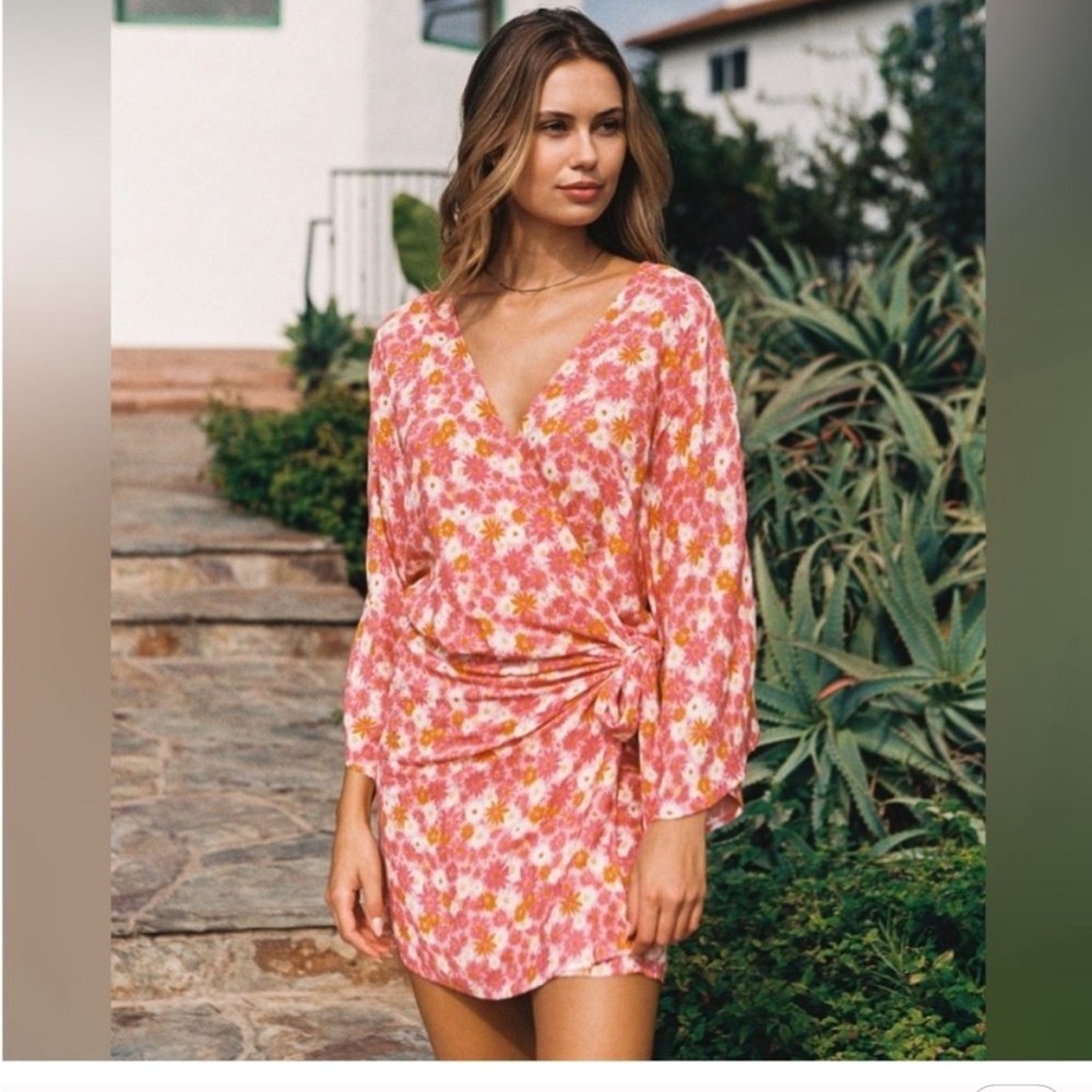 NWT L*Space Pfeiffer Floral Wrap Mini Dress Cover-Up Kimono